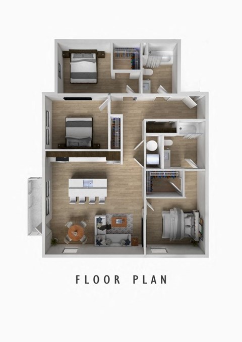 Floor plan for 3 beds, 2 baths, 1236 sqft